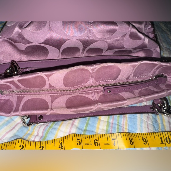 Coach Purple Signature Tote Shoulder Bag SATIN Leather Straps - Picture 10 of 12